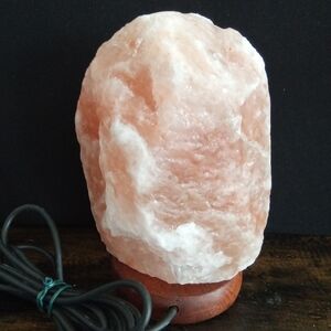 Himalayan Salt Mini Lamp w/ LED Lighting USB Wood Base Nightlight Pink Crystal